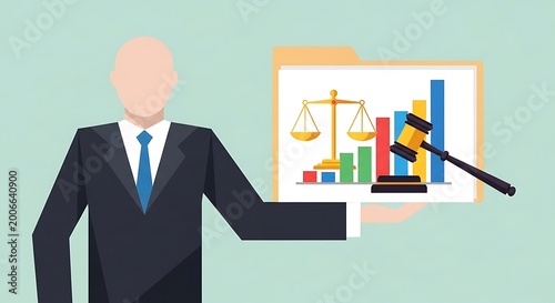Legal professional presenting financial data and legal concepts.