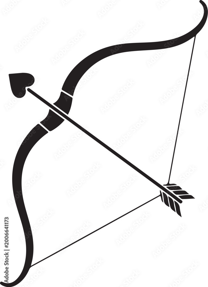 Fototapeta premium Black bow and arrow on white background heart shaped