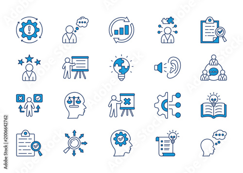 Bilde på lerret Critical thinking thin blue icon set