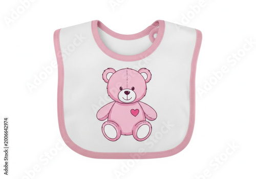 Pink baby bib with cute teddy bear design