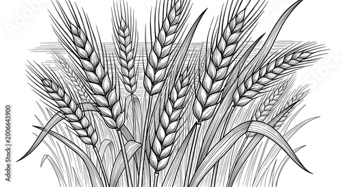 Detailed illustration of wheat stalks in a field.
