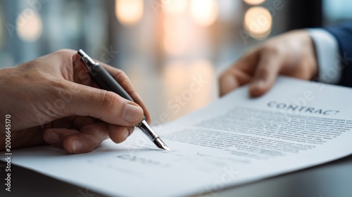 Signing contract agreement close up