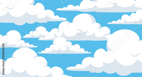 Cartoon Fluffy White Clouds Floating in a Clear Blue Sky