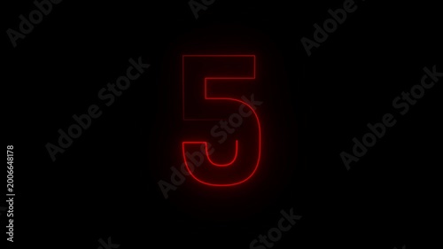 4K Red Neon Countdown with Transparent Outro Transition.