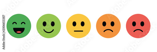 Colorful Feedback Emoji Faces in Vector Style, Rating Scale Emoticons from Happy to Sad