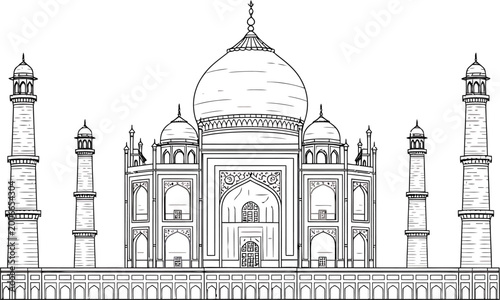 Bild auf Leinwand Taj Mahal Illustration in Black and White