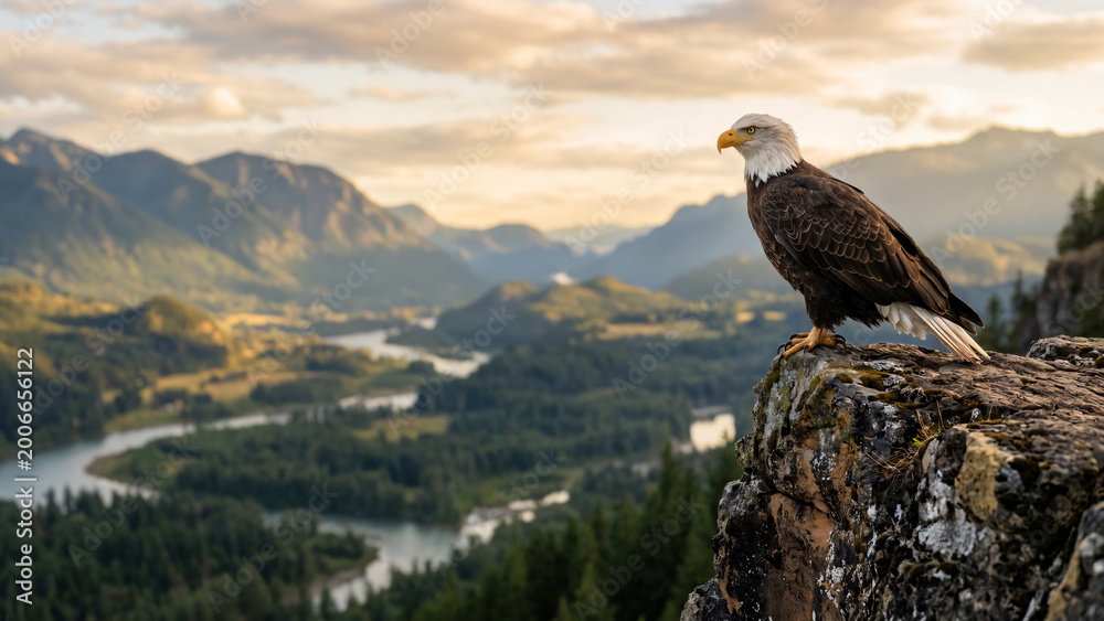 Fototapeta premium bald eagle on the rock