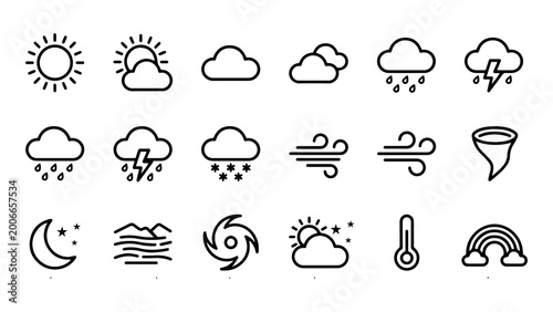 Canvastavla Weather forecast icons set with various symbols for different conditions