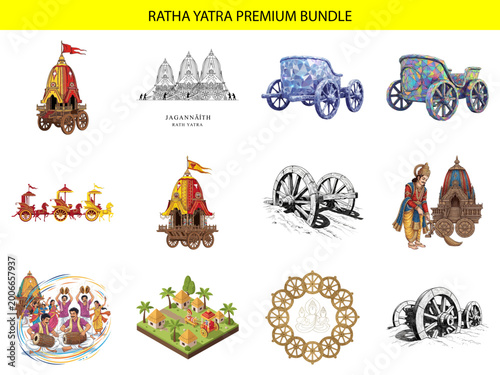 Colorful medieval icons set with castles and cars