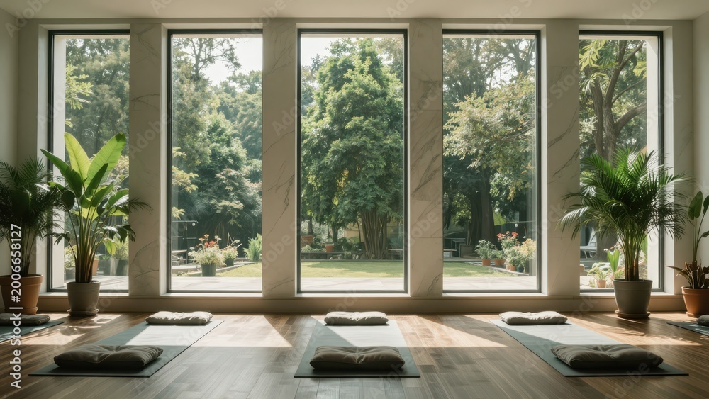 Fototapeta premium Indoor View of Modern Living Space with Large Windows