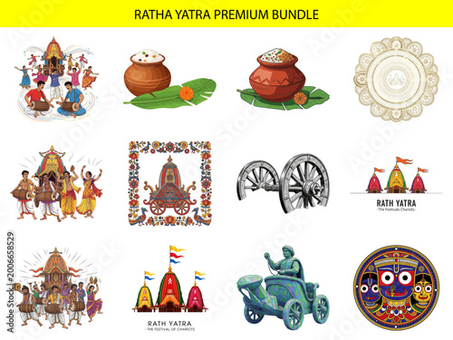 Indian festival colorful icons and illustrations