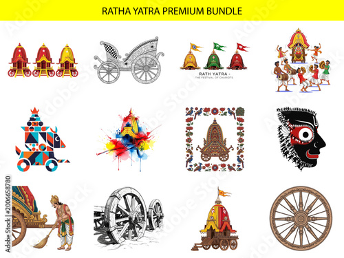 Collection of various colorful and black and white indian festival icons