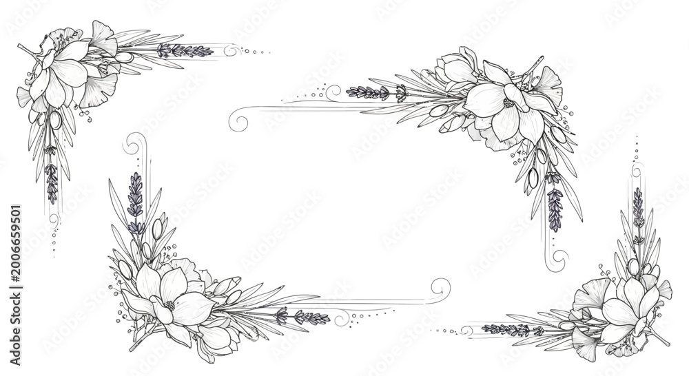 Obraz premium Elegant floral corner frame illustration for decorative design elements
