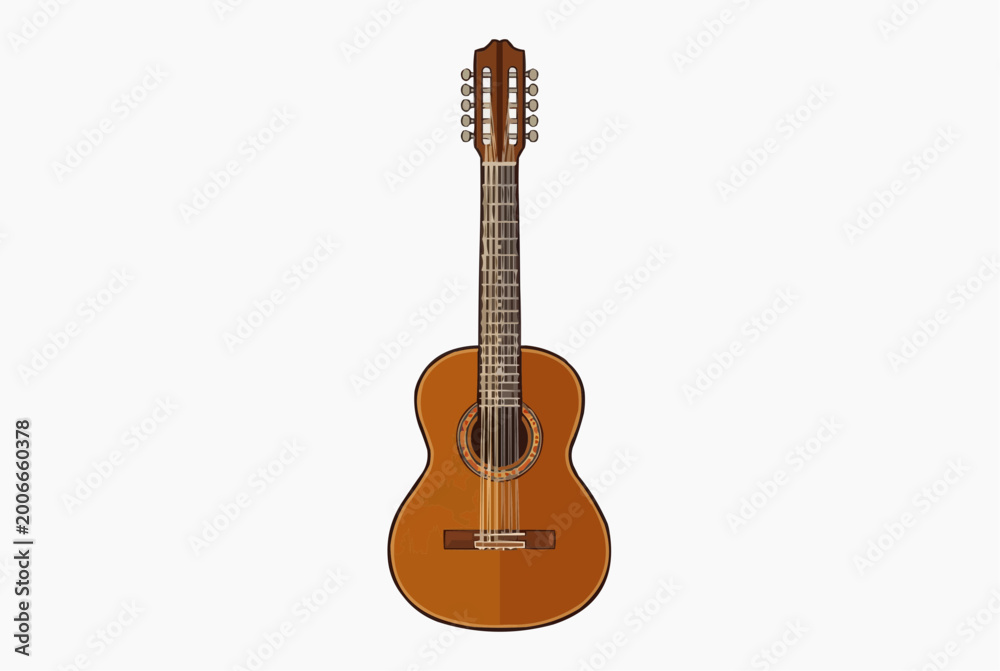 Obraz premium Traditional Brazilian viola isolated on a white background, featuring detailed wooden craftsmanship and a classic folk music style.