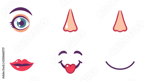 Tableau sur toile Expressive Facial Features: A playful illustration presenting individual compone