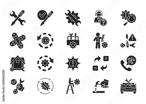 Photography Repair thin glyph icon set