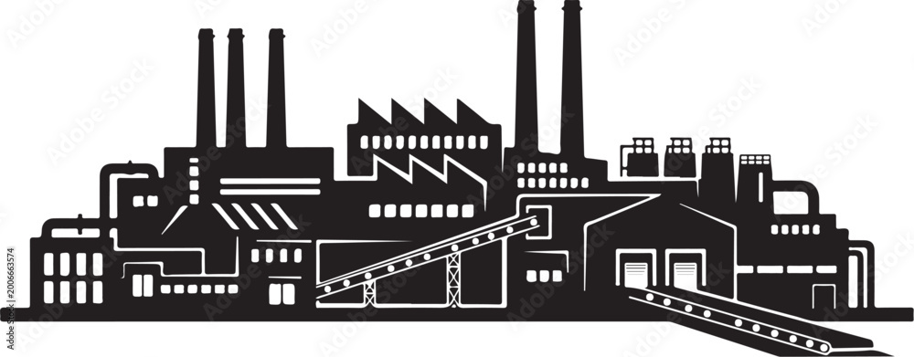 Fototapeta premium Industrial factory complex with smokestacks buildings