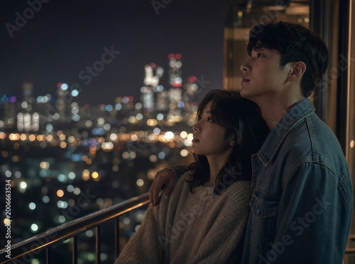 Romantic City Night Rooftop Love 도시 야경 속 루프탑 위의 로맨틱한 사랑