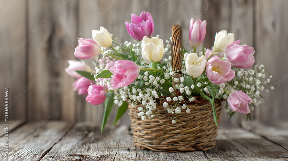 Obraz premium Wicker Basket Tulips