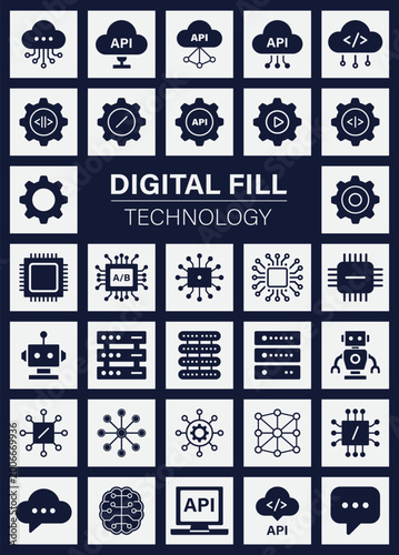 Digital technology icon set flat vector