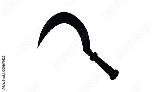 Bild auf Leinwand A sharp curved scythe depicted in a minimalist black graphic silhouette