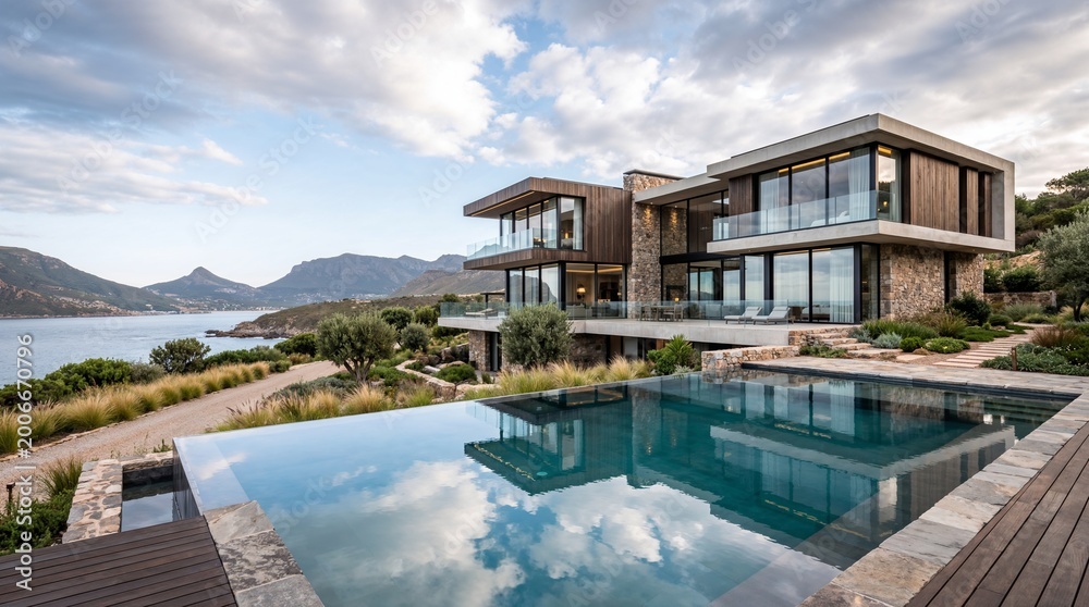 Fototapeta premium Modern luxury home with infinity pool.