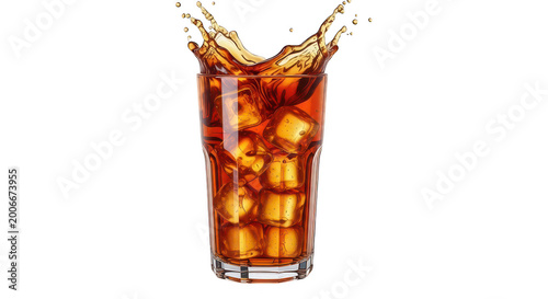 Tall glass of iced tea with lemon slices and ice cubes