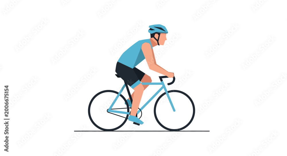 Fototapeta premium Cyclist Riding Bicycle with Helmet, Active Lifestyle, Flat Design