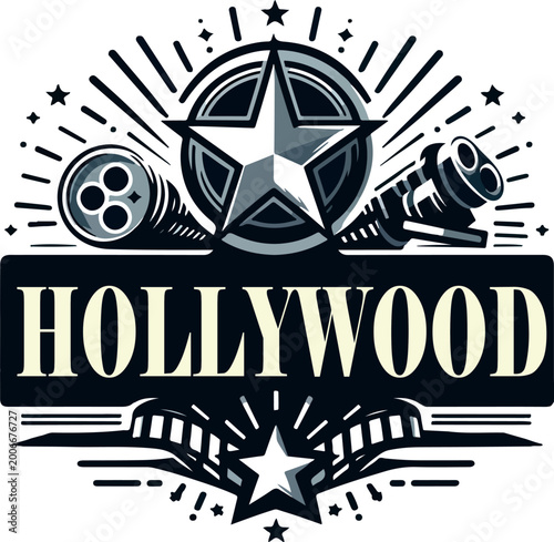 Hollywood logo icon vector featuring bold cinematic typography design 