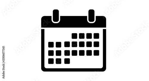 A black and white icon of a calendar