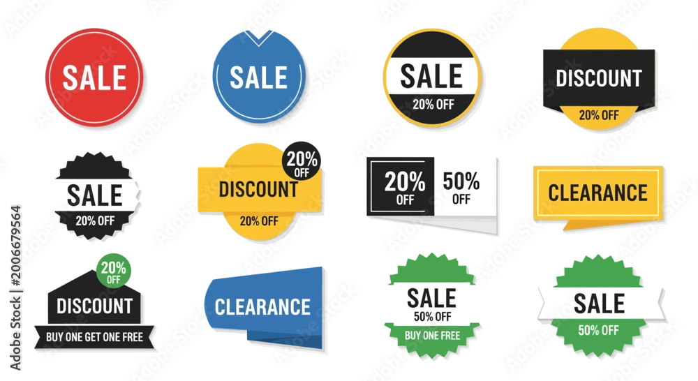 Obraz premium Sale and discount labels collection with various shapes and color variations