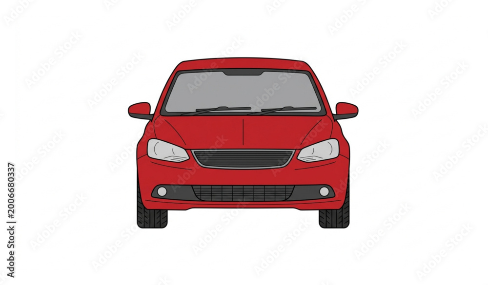 Fototapeta premium Modern compact hatchback car front view flat vector illustration isolated red vehicle design