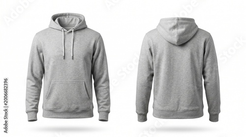 Front and back view of gray hooded sweatshirt mockup