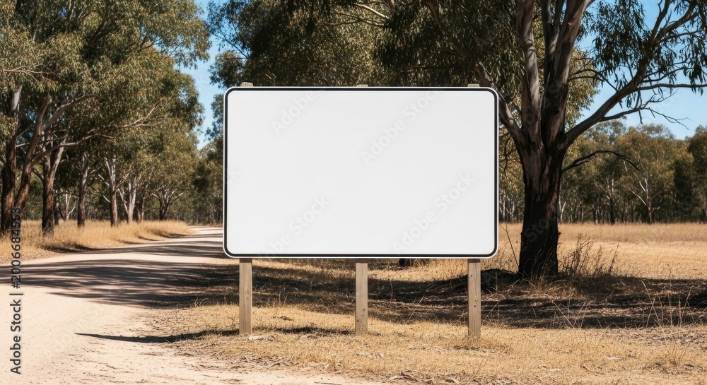 Fototapeta premium Blank Outdoor Billboard on a Rural Dirt Road Surrounded by Trees