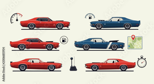 Obraz na płótnie Collection of classic American muscle cars.