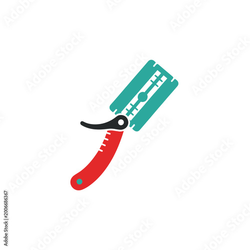 A green and red safety razor.