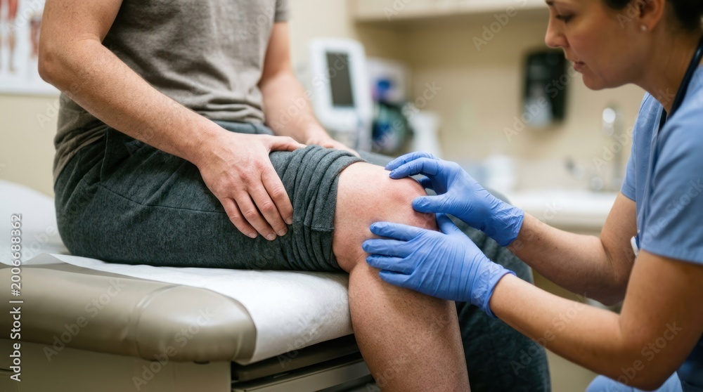 Obraz premium A medical professional examining a patient's knee.