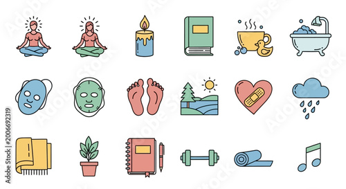 Foto Various icons for wellness and self-care.