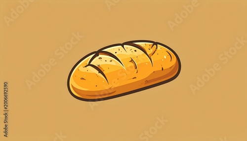 golden baked bread loaf icon isolated on warm tan background