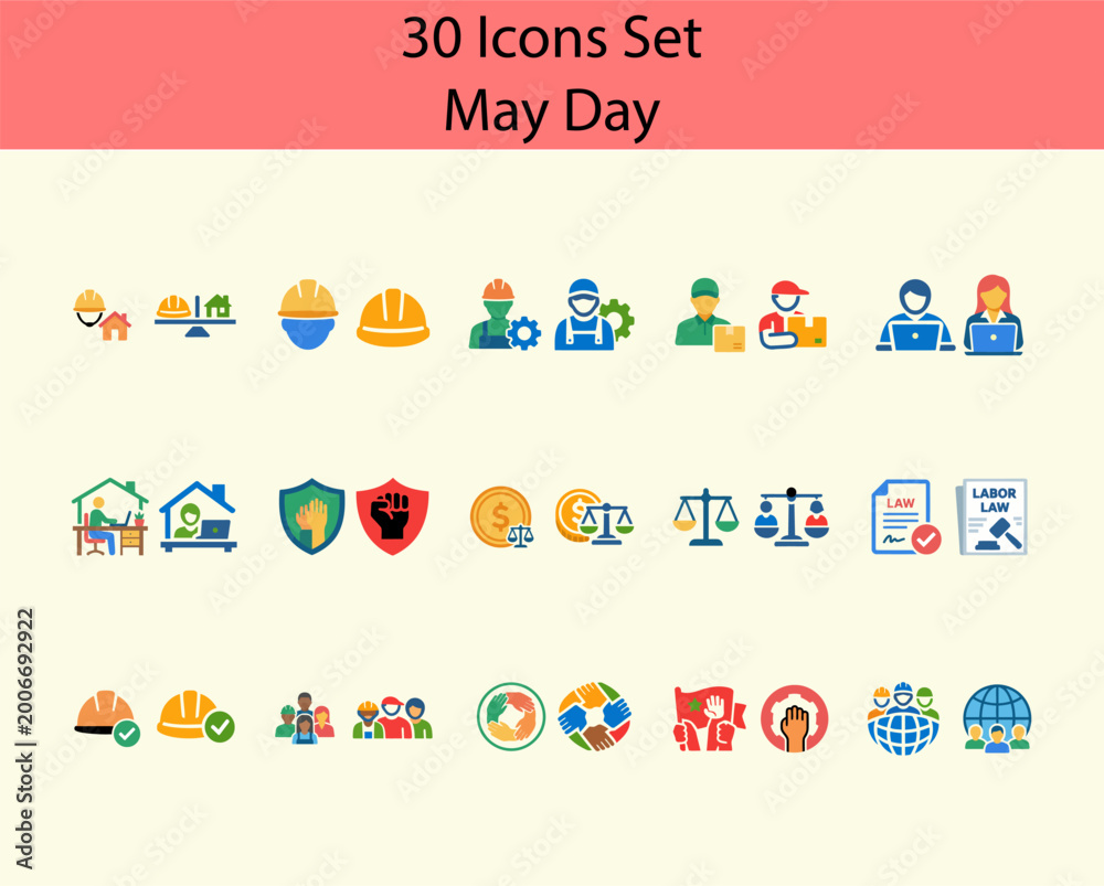 Fototapeta premium May Day Labor Rights and Workforce Flat Icon Set