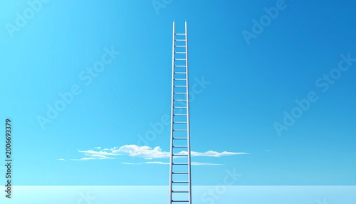 tall white ladder reaching into clear blue sky minimalist growth concept