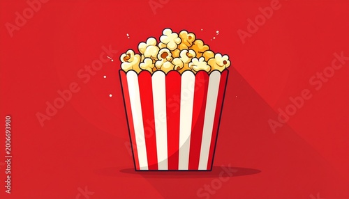 popcorn bucket overflowing on vibrant red background cinema snack concept