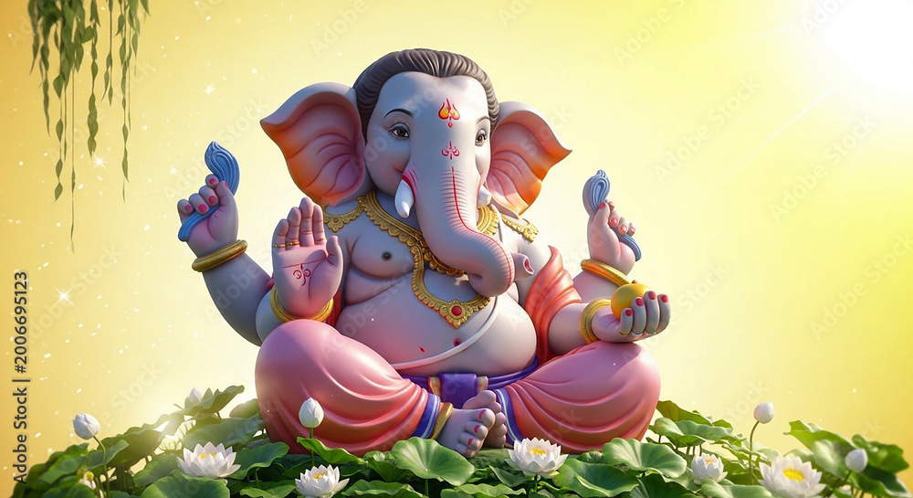 Naklejka premium Ganesha, Hindu God of Wisdom, Elephant Headed Deity, Spiritual Icon, Religious Symbol