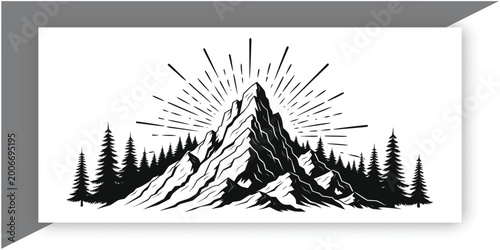 Obraz na plátně A detailed black and white illustration of a mountain range