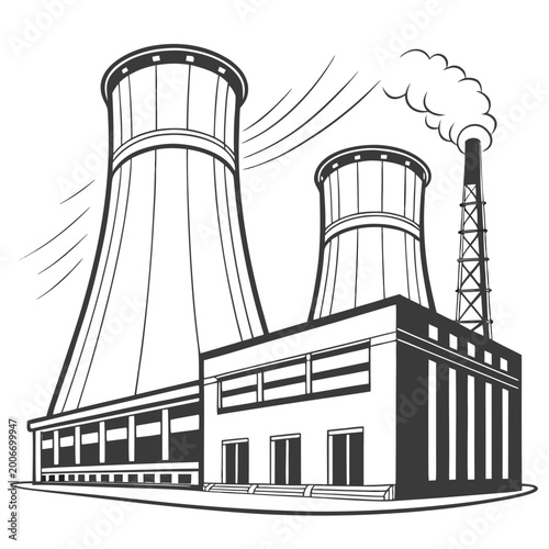 Φωτογραφία Industrial building with cooling towers smokestack