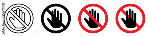 No Touch icon set. Set of no entry icons featuring hands with different styles and colors. vector illustration on white background