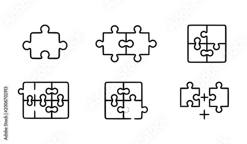 Foto Puzzle line icon set with connection and problem solving symbols in modern thin