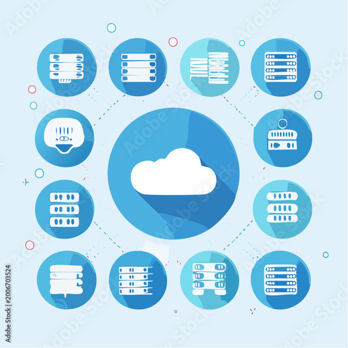 Cloud Computing Network Inverted Circle Icons