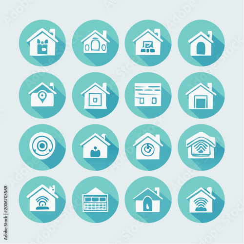 Smart Home Security Inverted Circle Icon Set