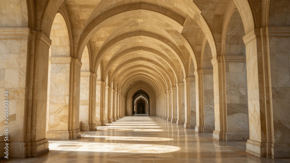 Obraz premium Grand Stone Archway Perspective Leading to Bright Light